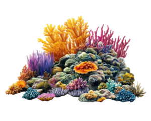 Vibrant coral reef scene featuring colorful corals and marine life, showcasing diverse underwater ecosystem. Perfect for nature and ocean themed projects