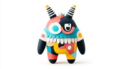 Obraz premium Colorful and Playful Cartoon Monster Character with Unique Patterns and Features, Ideal for Children's Illustrations and Creative Designs