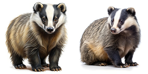 Fototapeta premium Two European Badgers: Frontal and Profile Views