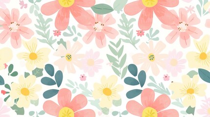 A charming spring background adorned with an array of spring flowers and delicate daisies. The vibrant colors and sweet scents of these blossoms create a refreshing and inviting atmosphere