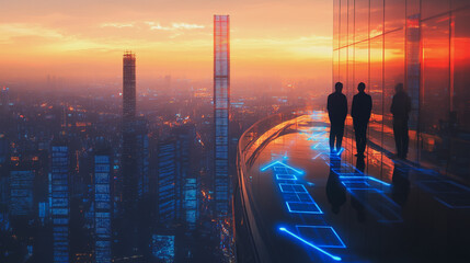 Fototapeta premium abstract professional business team people connection of line from nail node to node on cityscap and skyline background , networking concept