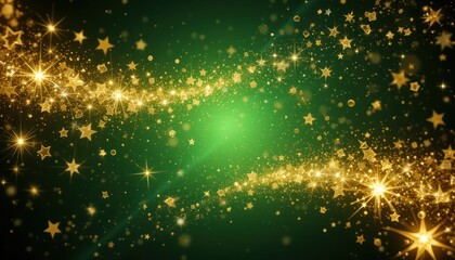 Naklejka premium Green Christmas Background with Golden Stars and Shadows and Green Snowflakes - Graphic Design for Xmas Greetings and etc