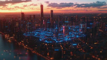 Fototapeta premium abstract professional business team people connection of line from nail node to node on cityscap and skyline background , networking concept