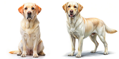 Two Yellow Labrador Retrievers: Seated and Standing Poses