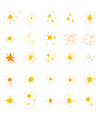 vector suns and stars set. abstraction of suns and stars on a white background and flat graphics
