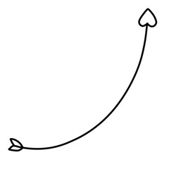 Hand drawn black arrow line, love shaped arrow