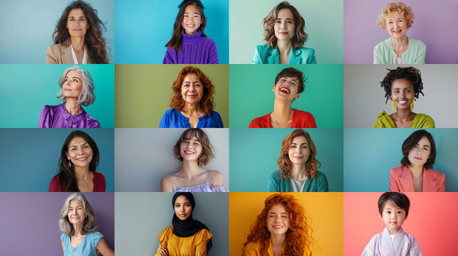 Portraits of diverse women showcasing different generations and positive expressions