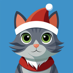 Close-Up Cat in Christmas Hat