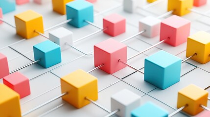 Obraz premium Colorful cube network on white grid background