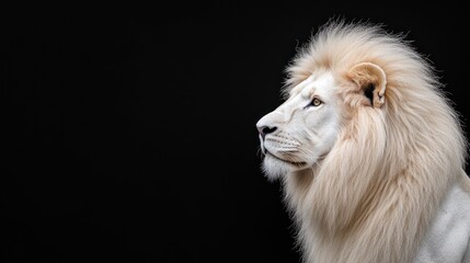 Fototapeta premium Majestic white lion profile, dark background, studio shot, wildlife photography