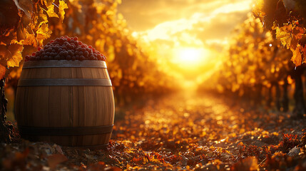 Beautiful sunset over vineyards.