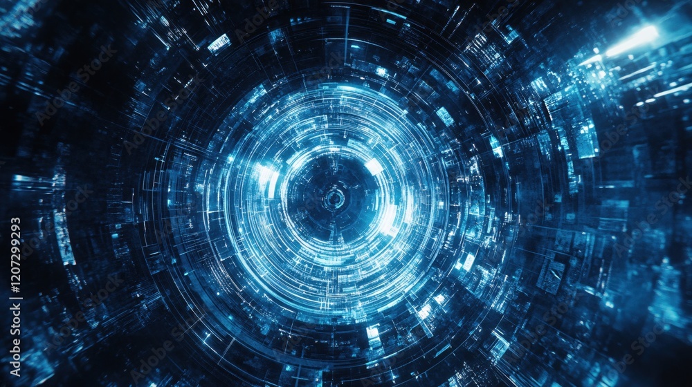 Poster abstract digital technology background futuristic blue circle data network