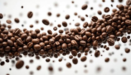 Obraz premium Roasted coffee beans swirl, studio shot, white background, beverage advertising