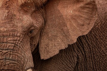 Close-up of an elephant's textured skin and ear, showcasing the intricate details