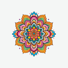 Colorful simple flat mandala. Eye-catching mandala design features a complex, symmetrical pattern of colorful petals and intricate details.
