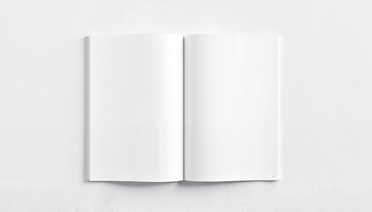 Open blank notebook with white pages on table background  