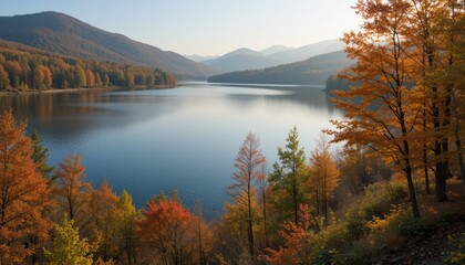 Obraz premium Autumnal Lakeside Mountain View