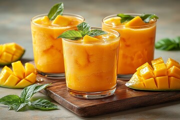 Mango Lassi, a refreshing yogurt or smoothie infused with turmeric, is a healthy probiotic Indian beverage for the cold summer