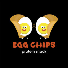 Egg chips fun cartoon character. Healthy protein snack.