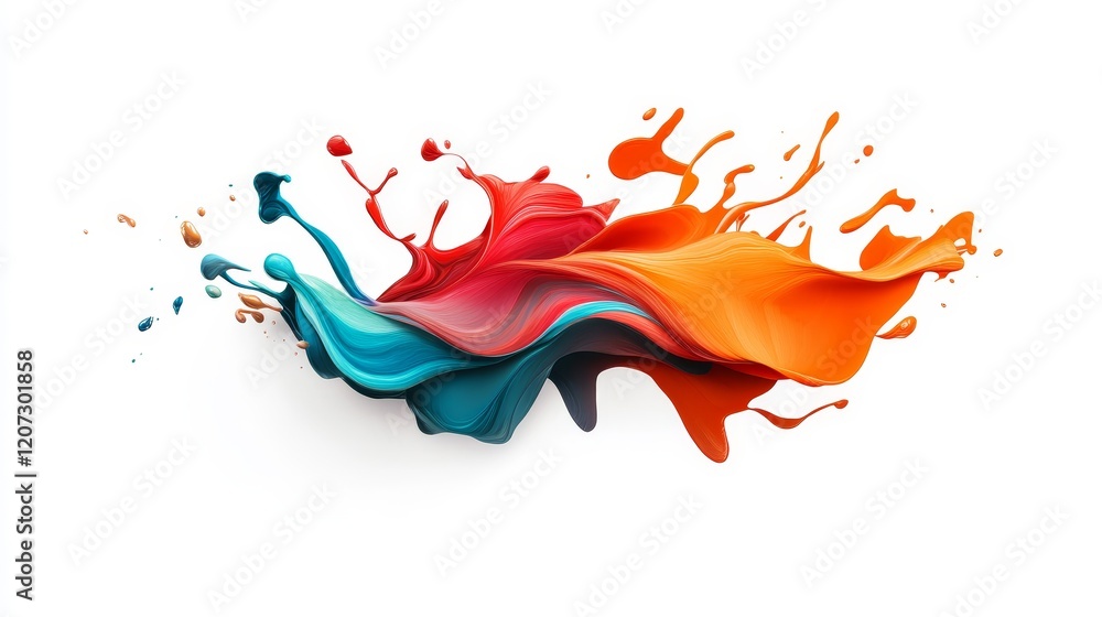 Poster vibrant abstract splash of colorful fluid paint creating dynamic movement and energy against a clean