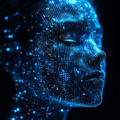 Futuristic humanoid head with glowing AI-inspired patterns, symbolizing the fusion of human and artificial intelligence. Perfect for science fiction, AI blogs, and technology branding.