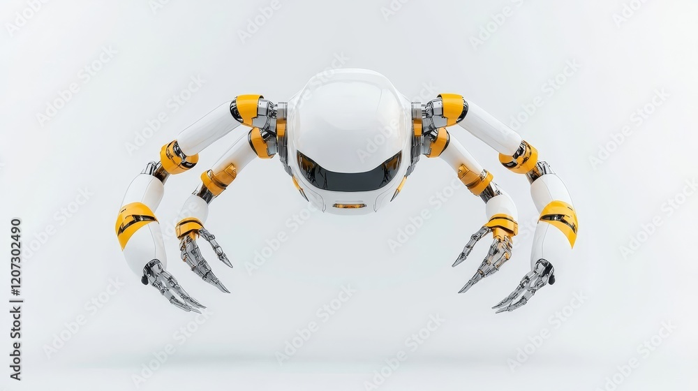 Poster futuristic robotic arm design with mechanical features, showcasing advanced technology and engineeri