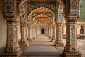 Intricate Indian Arches with Vibrant Floral Motifs and Detailed Ornamentation