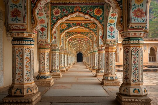 Intricate Indian Arches with Vibrant Floral Motifs and Detailed Ornamentation