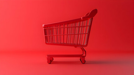 Red-Themed Shopping Cart Concept Depicting Modern Consumerism, E-Commerce, And Retail Shopping. Generative AI