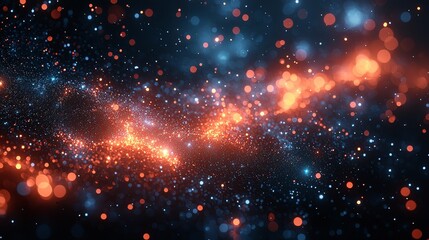 An ethereal cosmic landscape filled with vibrant blue and orange lights, resembling a starry galaxy full of energy and wonder