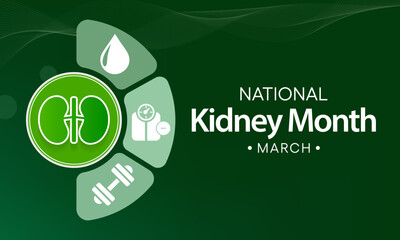 National Kidney month (NKM) observed annually in March to raise awareness about kidney disease. Vector illustration.