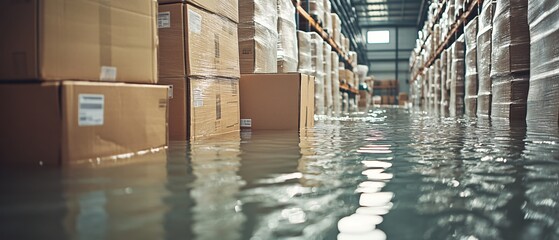 Flooded Warehouse Cardboard Boxes Storage Damage Water