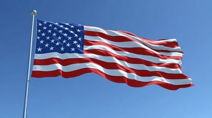Obraz premium American Flag Waving in a Clear Blue Sky