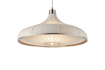 A gracefully curved lamp with a warm fabric shade and metallic accents, emanating soft, ambient lighting for sophisticated interiors. Isolated on a transparent background