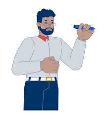 Professional african american man writing with pen marker 2D cartoon character. Goal-oriented black entrepreneur isolated person flat vector on white background. Spot illustration colorful