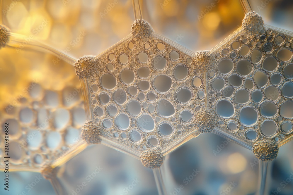 Aufkleber intricate honeycomb structure with circular openings, possibly microscopic view of a natural or synt