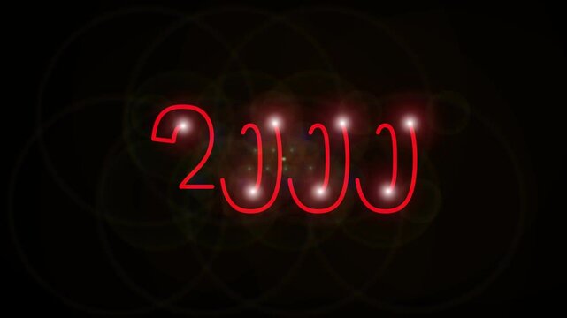 2000 new year animation red color text on black background.