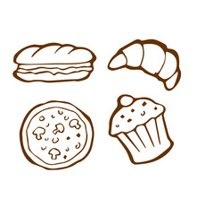 Fast food set of elements in doodle style vector illustration