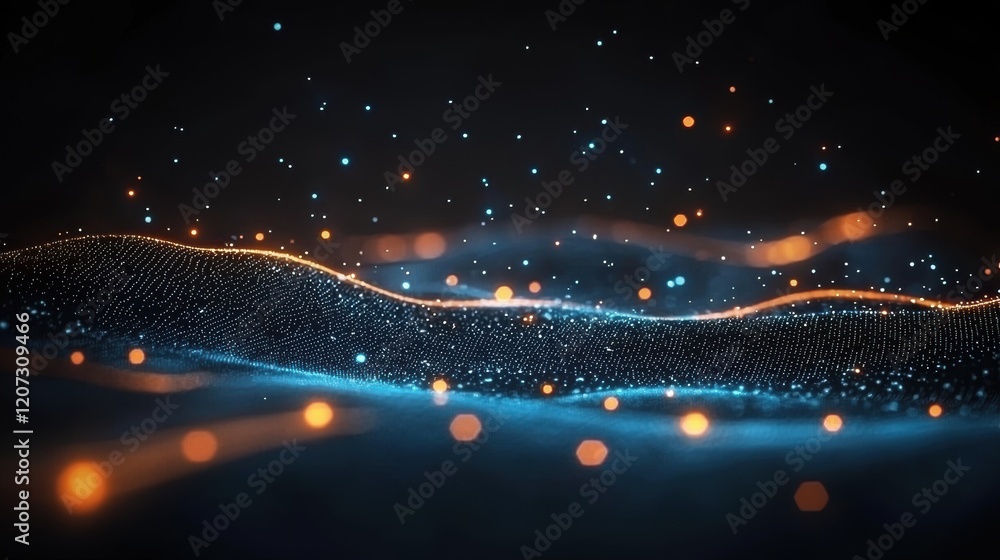 Aufkleber abstract digital wave with glowing particles: a mesmerizing visualization of data flow and energy.