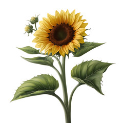Naklejka premium A sunflower with a brown spot on the bottom, Single Sunflower Isolated On A White Background Single Blooming High