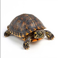 Naklejka premium Adorable Baby Turtle Crawling on White Background Cute Reptile Wildlife Photography