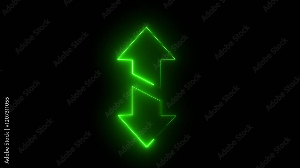 Poster neon arrow animation green chroma up and down animation icon 4k, abstract alpha animation arrow shin