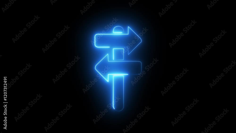 Poster neon arrow animation left and right arrow animation icon black background.