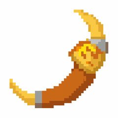 Fototapeta premium Pixel Art Crescent Moon with Face on Wooden Handle