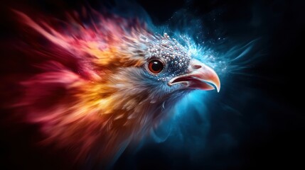 A stunning depiction of a phoenix bird, showcasing vibrant colors and fiery plumage that embodies resilience, transformation, and the spirit of rebirth against a dramatic backdrop.