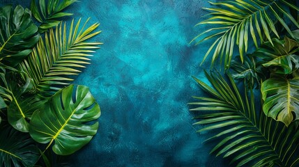 Tropical Green Leaves with Vibrant Background