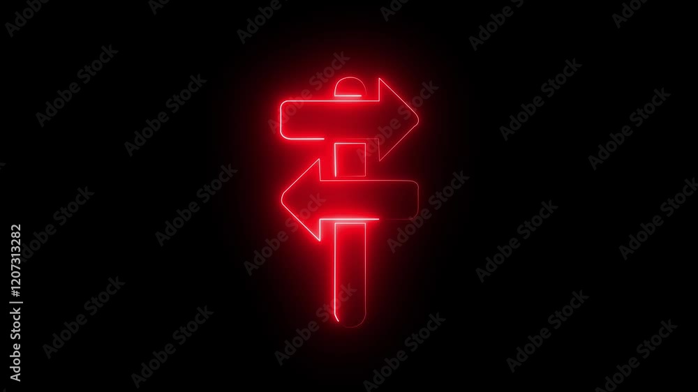 Poster neon arrow animation left and right arrow animation icon black background.