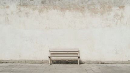 Empty bench against a weathered wall.