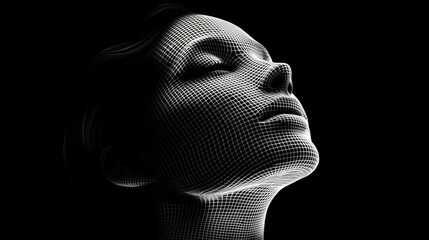 Digital humanoid head representing AI and futuristic intelligence. Suitable for AI marketing and educational purposes.