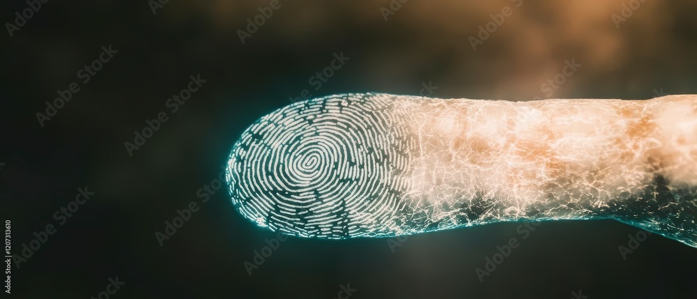 Poster glowing fingerprint scan biometric security digital identity forensic science